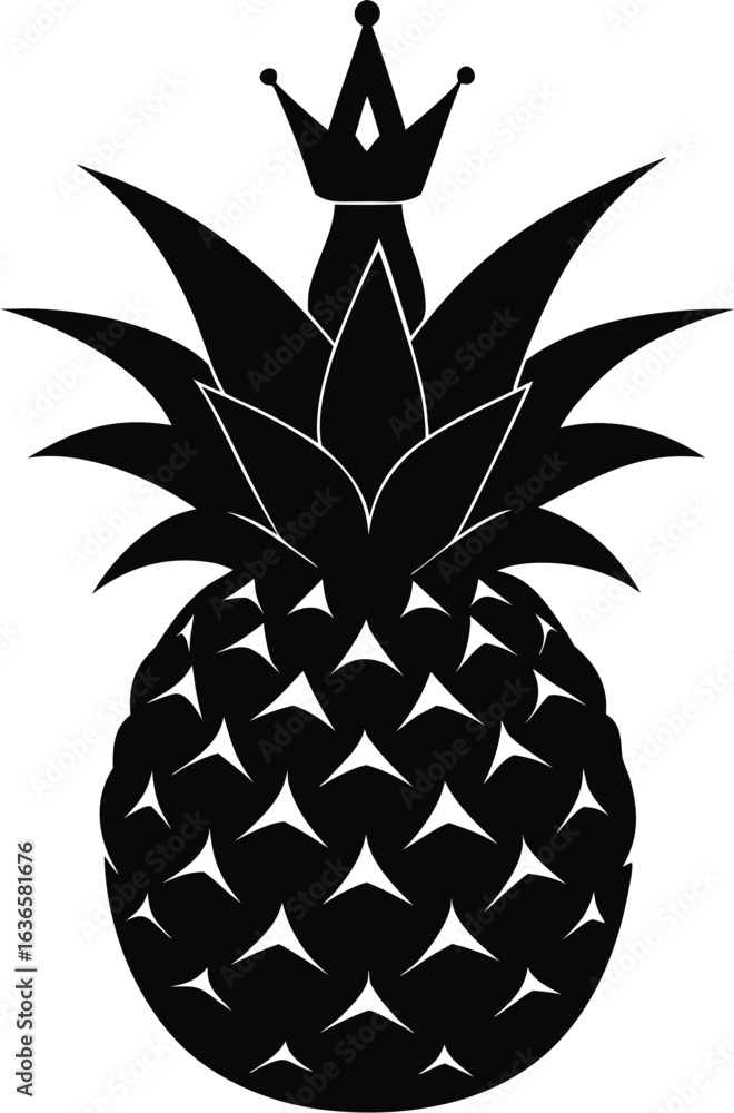 Obraz premium Detailed silhouette of a pineapple with a crown