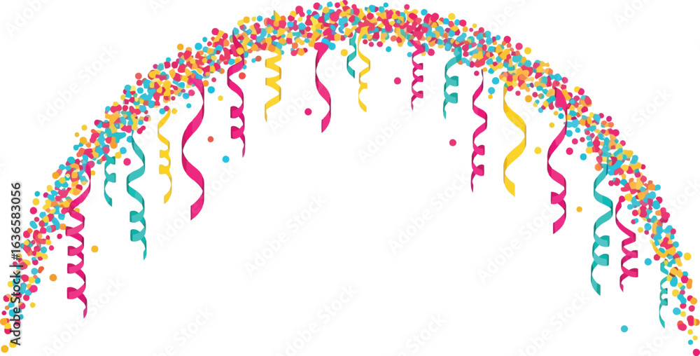 Naklejka premium Colorful confetti and streamers forming a festive archway