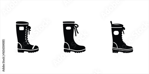 boots vector icon set hand drawn illustration on white background, boots silhouette vector icon.