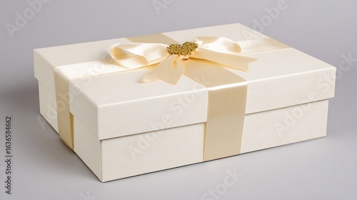 Luxurious gift box with satin ribbon and golden accents, presented in a studio setup. Symbolizing Brand Experience, Customer Retention, and Corporate Gifting for Luxury E-commerce and Loyalty Program