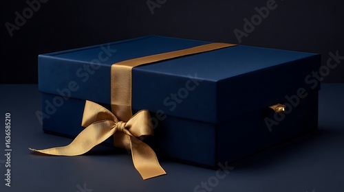 Luxurious gift box with satin ribbon and golden accents, presented in a studio setup. Symbolizing Brand Experience, Customer Retention, and Corporate Gifting for Luxury E-commerce and Loyalty Program