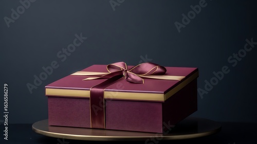 Luxurious gift box with satin ribbon and golden accents, presented in a studio setup. Symbolizing Brand Experience, Customer Retention, and Corporate Gifting for Luxury E-commerce and Loyalty Program
