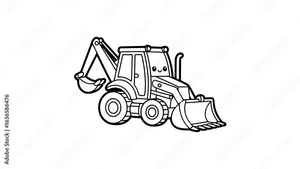 Naklejka premium Stylized Backhoe Loader Illustration Construction Equipment Graphic