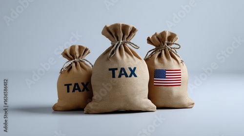 Bags of tax money with USA flag