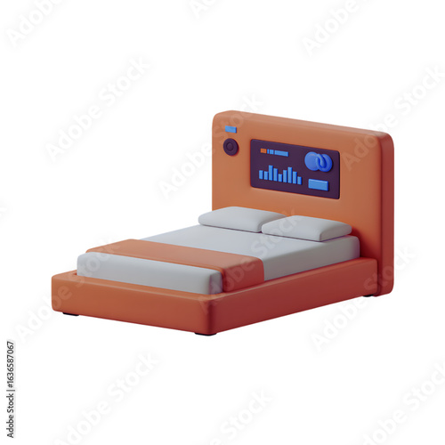 Modern Smart Bed with Digital Control Panel and Orange Minimalist Design for Futuristic Interiors