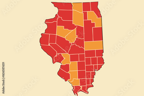 Illinois state map overlayed with minimum wage amounts in different regions, data visualization with bold design