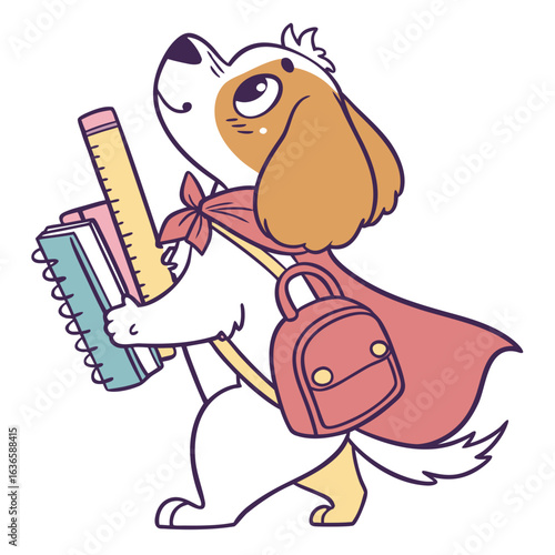 SVG art: A Dreamy Cocker spaniel dog in a Back to school vibe with wearing a cape, tinted with Chalkboard Fun tones