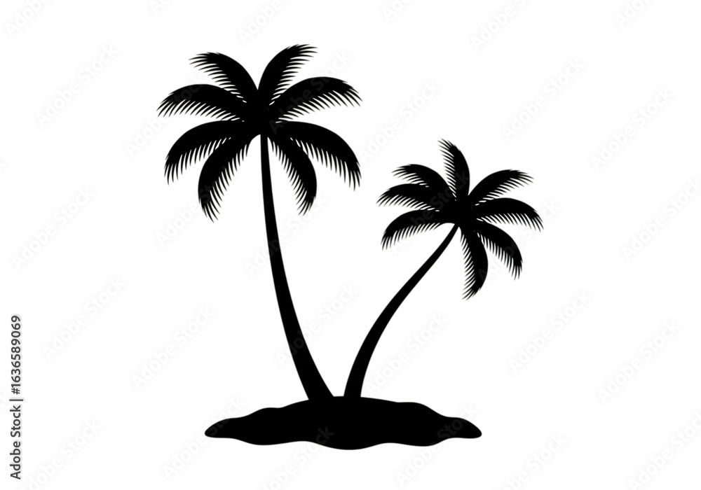 Silhouette of two palm trees on a small island isolated on transparent background Silhouette of two palm trees on a small island isolated on transparent background