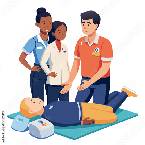 Medical professionals practicing cpr on a patient with a defibrillator