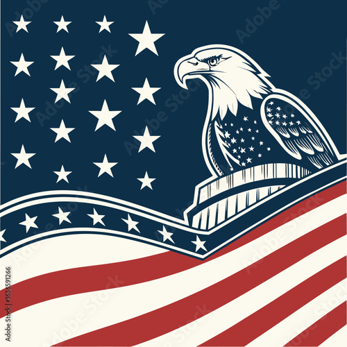 American flag with bald eagle patriotic illustration