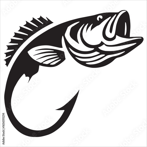 Bass Fish on a Hook Vector