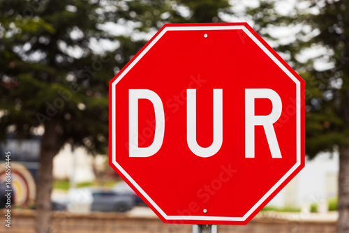 Close-up of road sign of Stop in Turkey. Translation: Stop