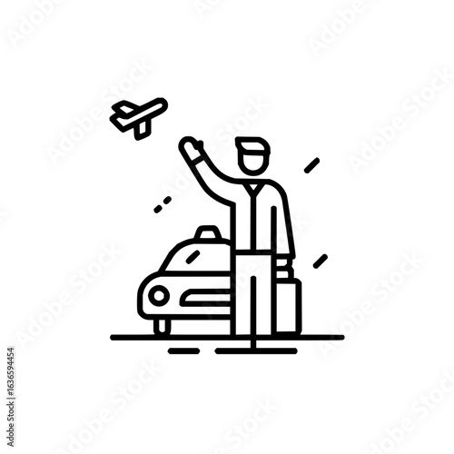 Airport taxi travel transportation passenger trip arrival departure service vector design icon 100