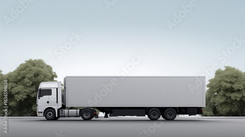 Modern Semi Truck Trailer Mockup on Minimal Background