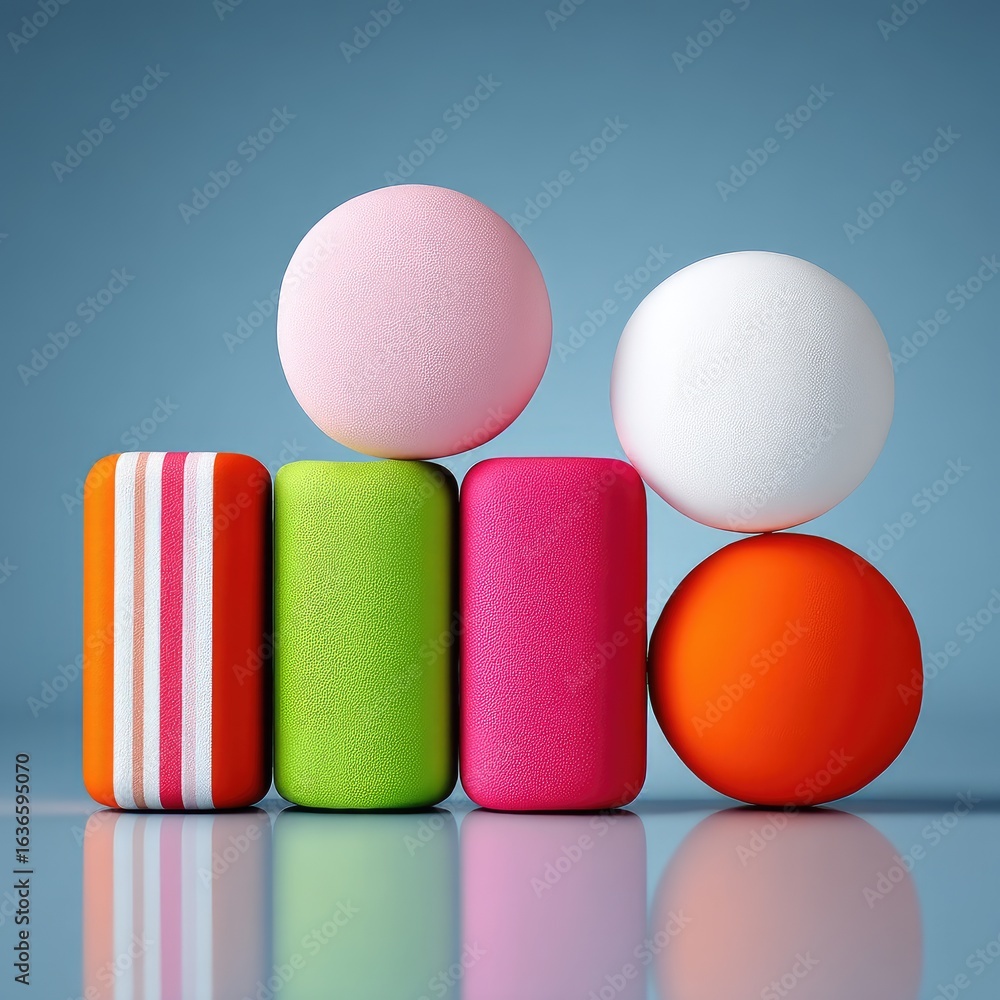 Fototapeta premium Abstract Pastel Cylinders and Spheres 3D Rendering