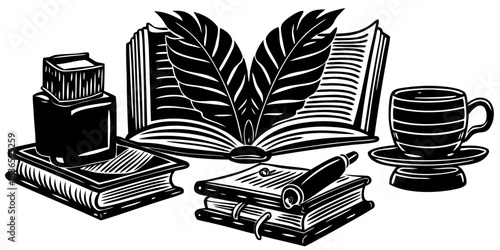 Classic Black and White Book Reading Art Design