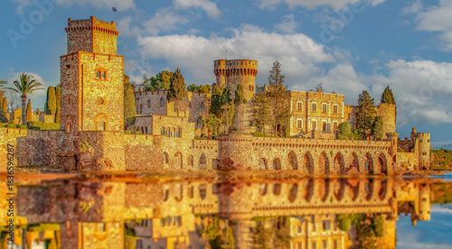 Le château de Mandelieu la Napoule sur la Côte d'Azur en bord de le mer Méditerranée, avec ses chaudes couleurs 