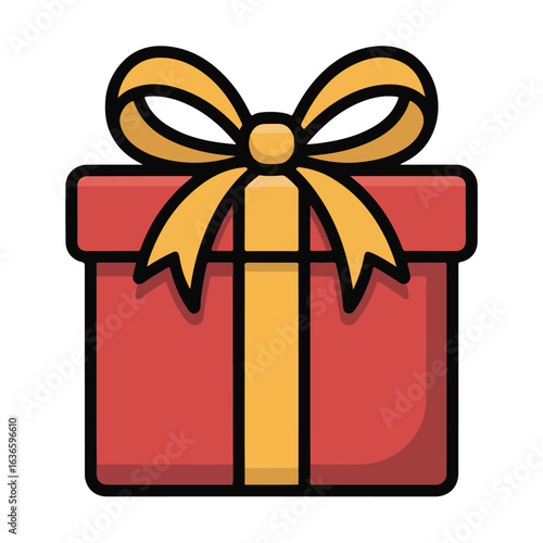 Vector art of gift box with ribbon and bow icon representing celebration, holidays, surprise, and special occasions like birthdays and christmas