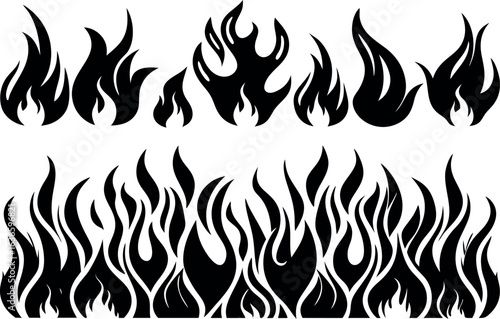 Stylized black and white flame illustration