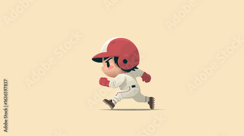 minimalist flat vector illustration of Baseball chibi character with helm in running pose