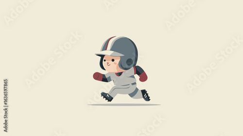 minimalist flat vector illustration of Baseball chibi character with helm in running pose