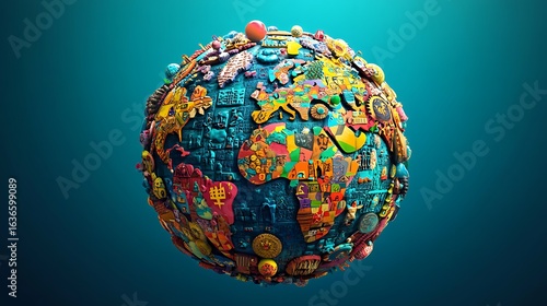 Abstract World Globe Art Illustration Representing Global Connectivity And Cultural Diversity