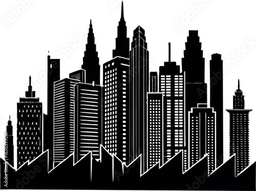 Modern city skyline silhouette with tall buildings
