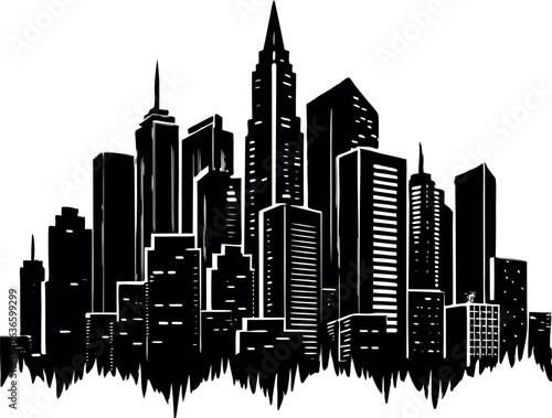 Modern city skyline silhouette with tall buildings
