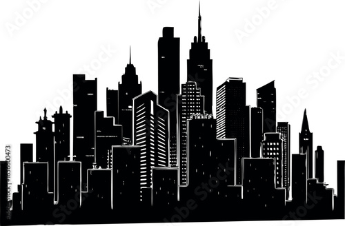 Modern city skyline silhouette with tall buildings
