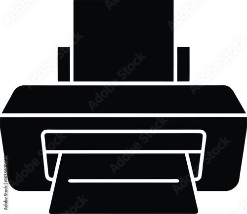 Solid icon a printer with paper output vector