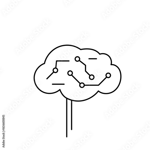 Abstract line drawing of a brain with circuit pathways, symbolizing AI algorithms and machine learning concepts.