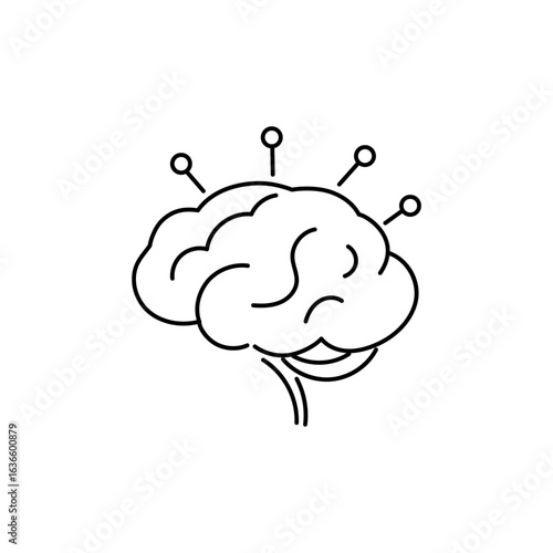 Minimalist brain icon with connected points, outline style, symbolizing neural networks and AI links.