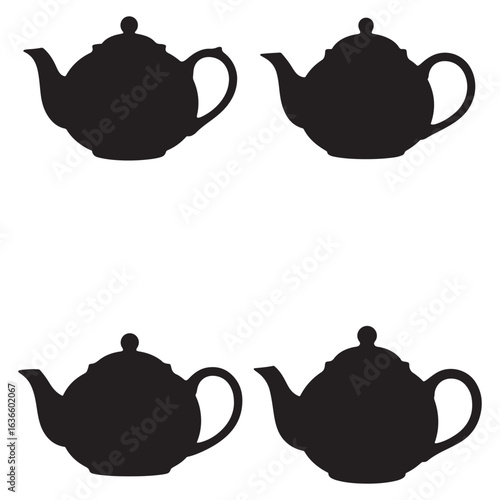 Four Simple Teapot Silhouettes Against a White Background