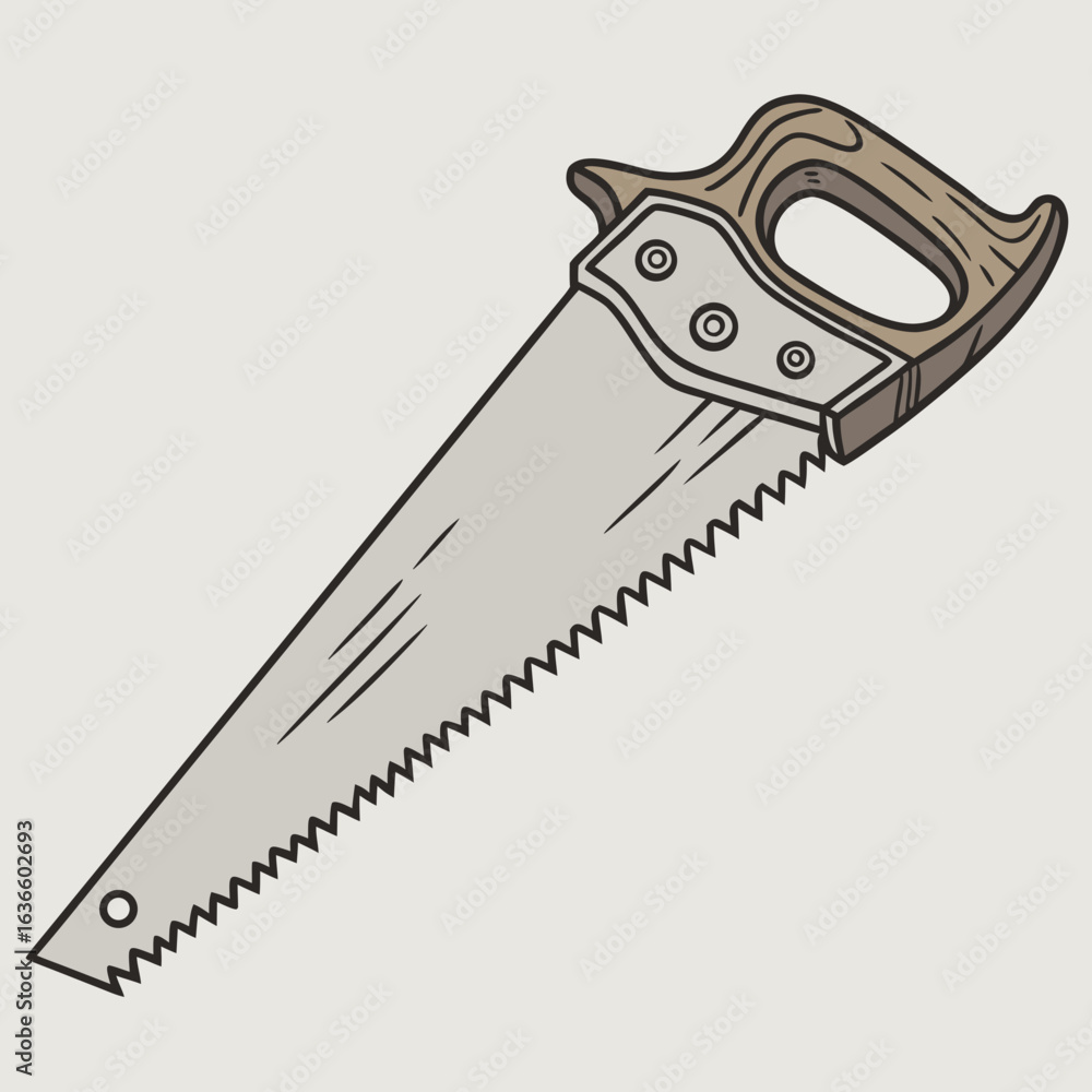 Obraz premium Handsaw illustration, simple design, neutral colors, essential tool for cutting and woodworking