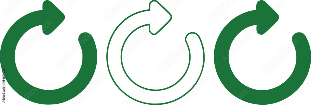 Fototapeta premium Three Variations of a Circular Arrow Symbolizing Recycling Efforts and Sustainable Practices Illustrated with Differing Line Thicknesses and Fill