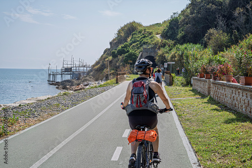 A stretch of road along the Via Verde della Costa dei Trabocchi, cycle path that goes from Ortona to Vasto. San Vito Chietino, province of Chieti, Abruzzo, Italy