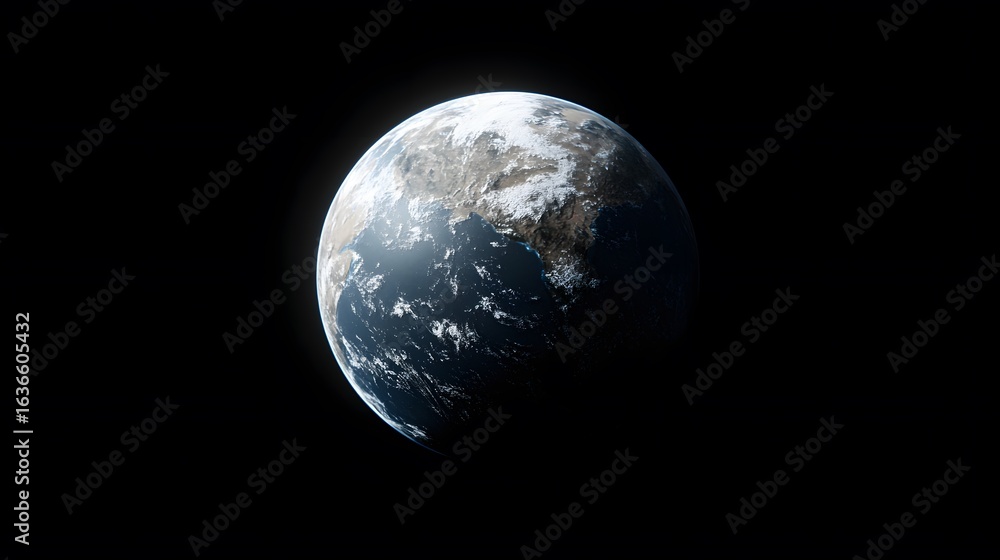 Fototapeta premium Detailed Realistic Earth Globe View From Space On A Black Background