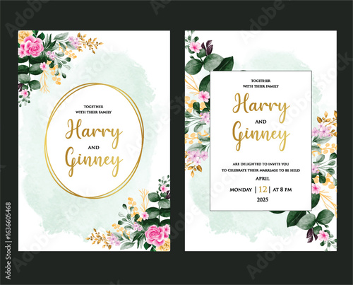 Elegant Wedding Invitation: A beautifully designed wedding invitation, adorned with delicate floral arrangements and elegant calligraphy, invites guests to celebrate a joyous union. 