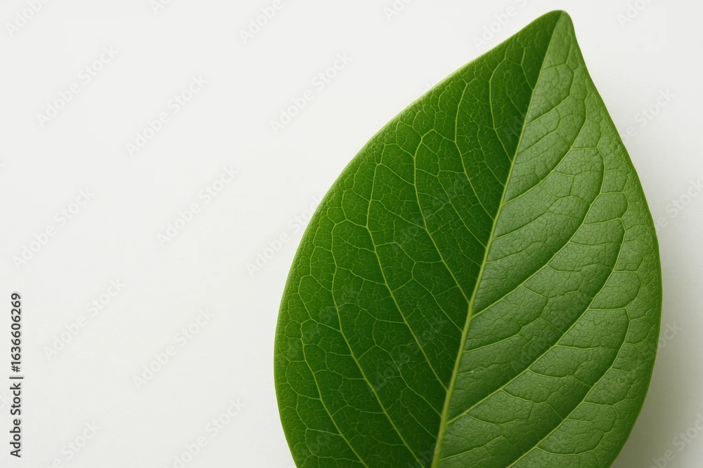Obraz premium A Close-Up of a Lush Green Leaf Against a White Background