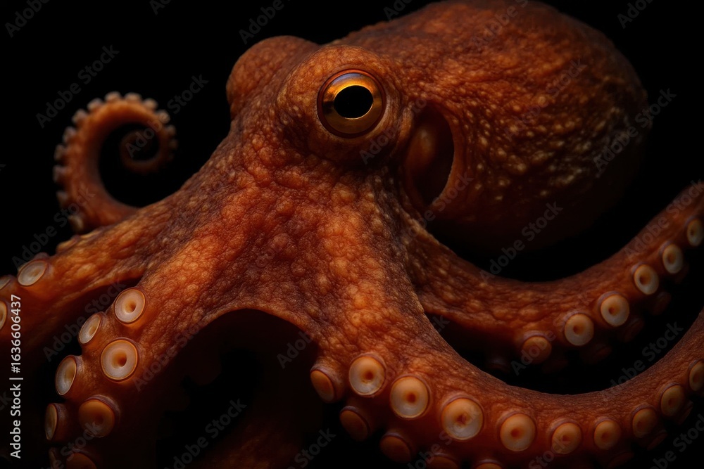Obraz premium A solitary octopus in the depths of darkness