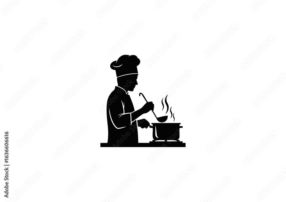 custom made wallpaper toronto digital	Black silhouette of a chef cooking at a stove.