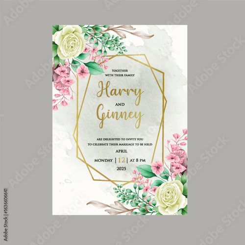 Elegant Wedding Invitation: A beautifully designed wedding invitation, featuring delicate floral arrangements, capturing the essence of romance, creating a timeless and celebratory tone.