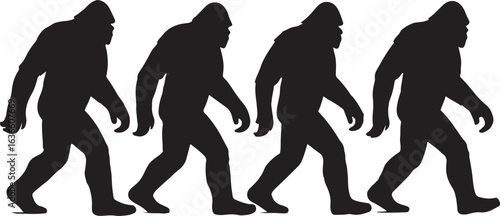 Four walking bigfoot silhouettes sasquatch profile