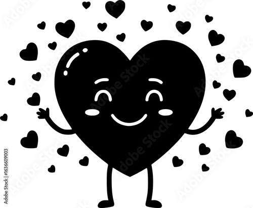 Happy Heart Character: Smiling heart character with simple facial expressions and heart symbols radiating love and happiness.