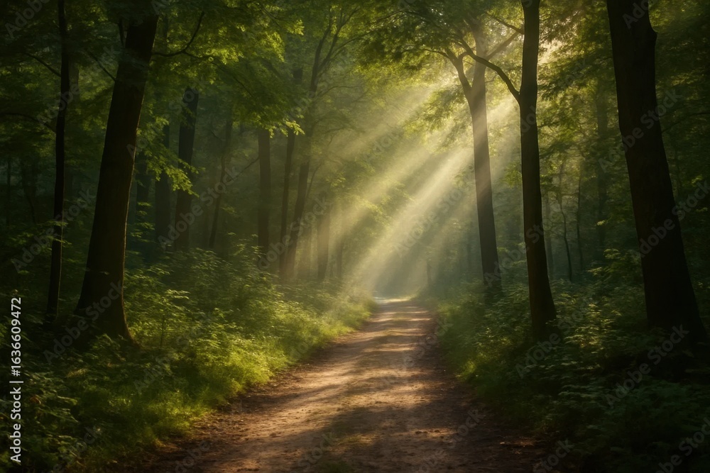 Fototapeta premium A Pathway Through Nature's Glowing Embrace