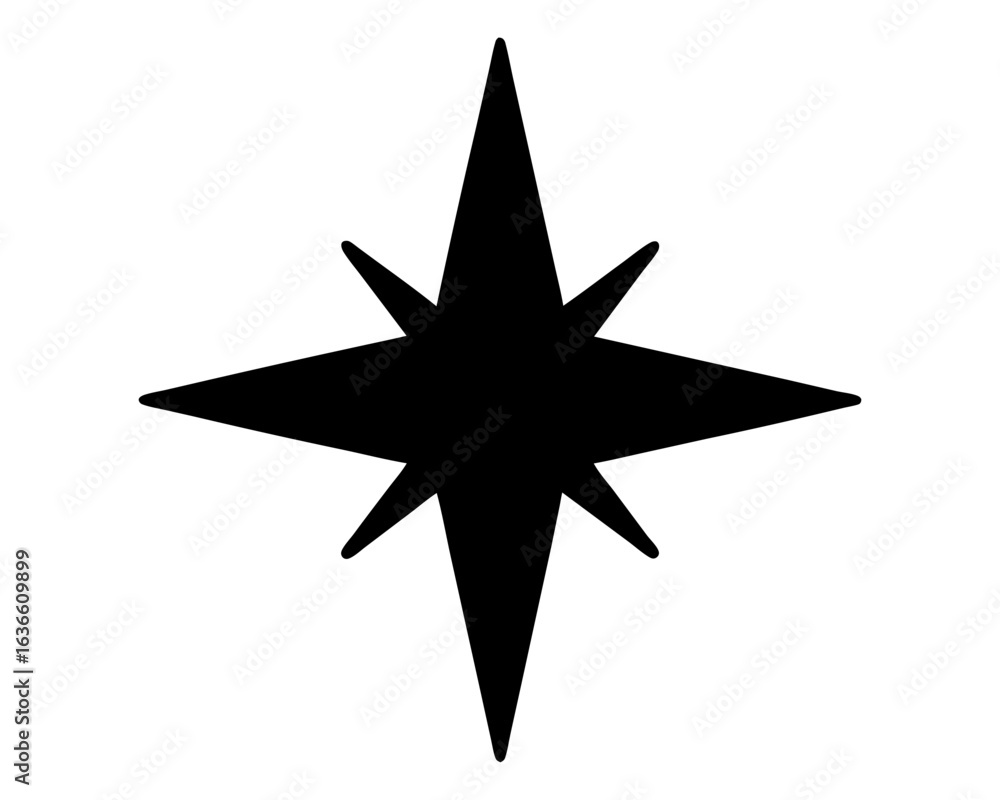 Fototapeta premium Black eight pointed star like compass rose on the white background