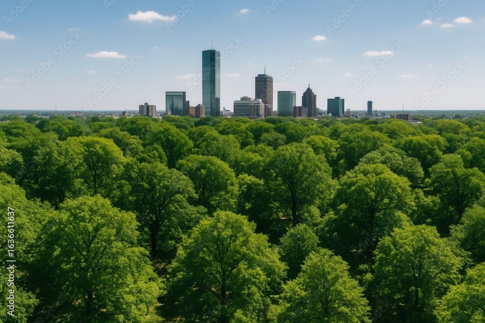 Fototapeta premium A Glimpse of Green Spaces in a Skyline Cityscape