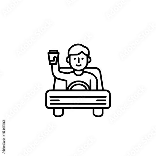 Driving under influence concept illustration man driving car holding drink in hand line drawing style