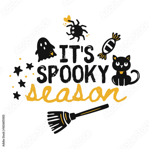 Halloween Party Ghost Spider Candy Broom Kids Print Spooky Text Banner Text Happy Halloween Vector