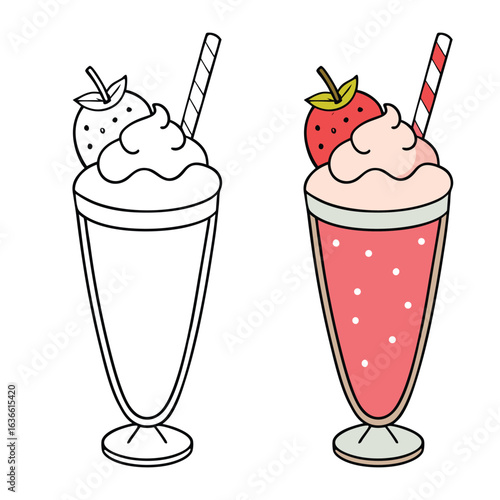 Creamy strawberry milkshake blended with fresh, juicy strawberries and chilled milk, topped with whipped cream for a sweet, refreshing treat in every sip.
